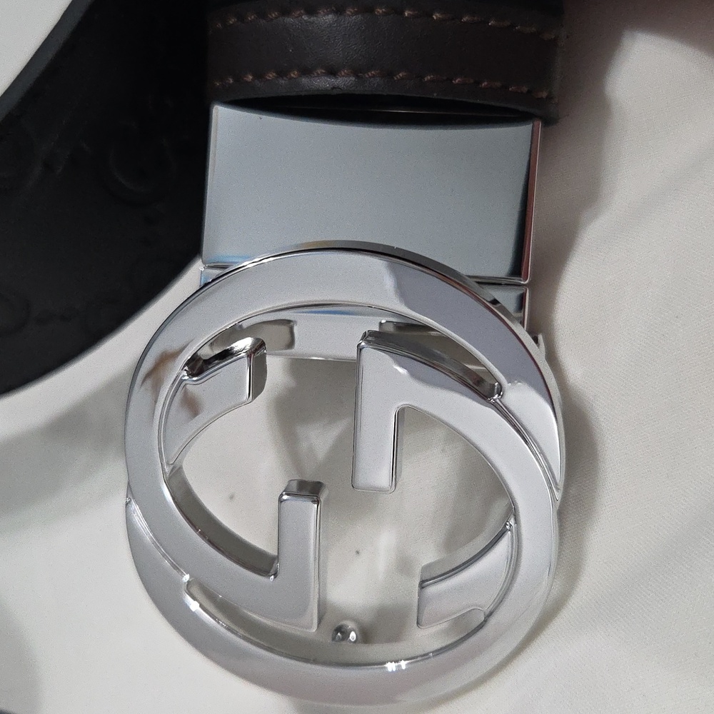 Gucci Reversible Black Brown Leather Belt with Silver Double G Buckle 32/34 - Picture 14 of 15